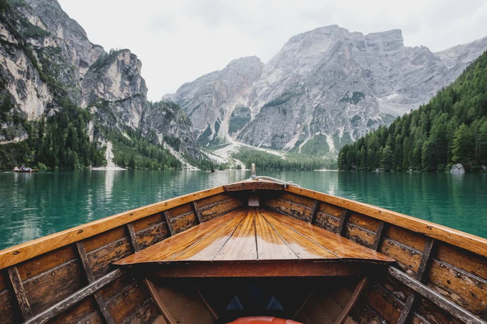 Boat on a mountain lake in alpine Europe